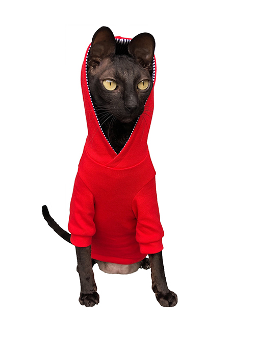 Kotomoda Sphynx Cat's Hoodie InRed Naked Cat Hairless Cat Clothes