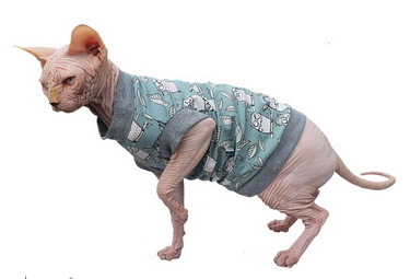 Kotomoda Hairless Cat's cotton stretch T-shirt Tender Owls Green for Sphynx Cats